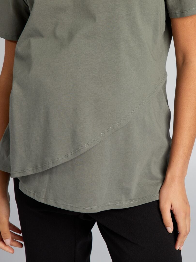 Camiseta de amamentação com amarração frontal - VERDE