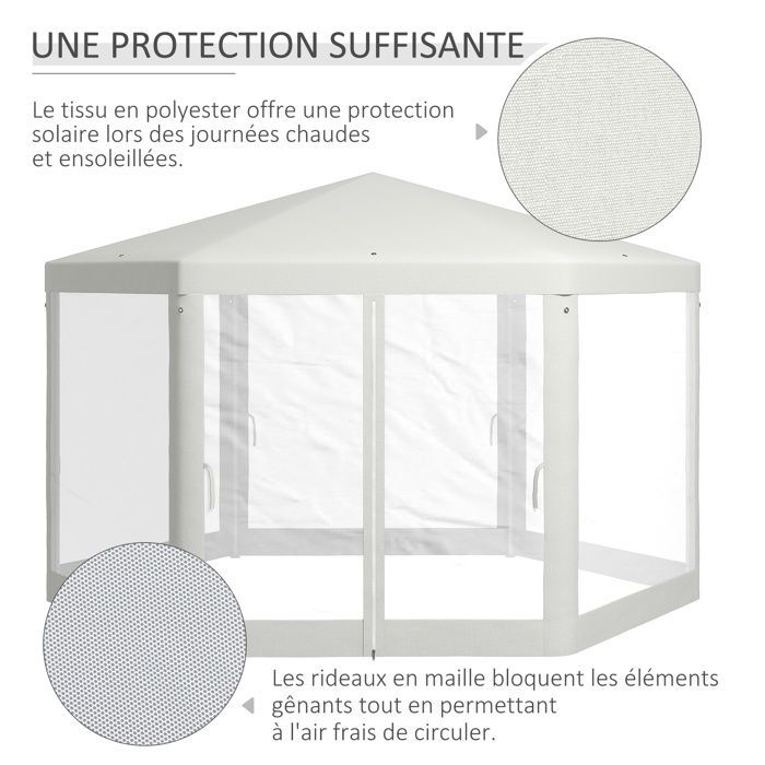 Zeshoekige partytent/paviljoen, 10 m², gezellige stijl, metaal, waterdicht polyester, crème