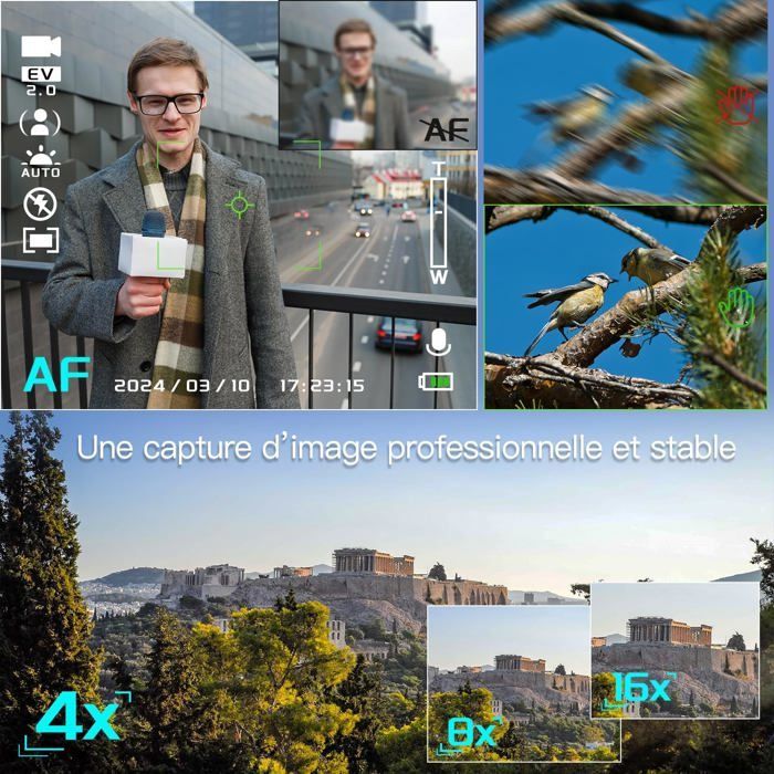 Câmera de vídeo IPS 3.0 para vlogs, 48MP, com cartão SD de 32GB