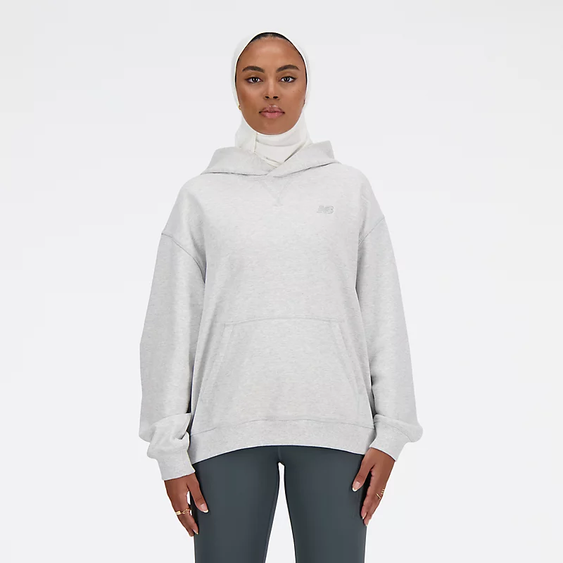 Damska bluza z kapturem z materialu frotté do lekkoatletyki - ASH HEATHER