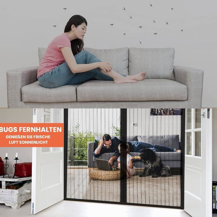 Magnetisch muggennet voor de deur, anti-muggengordijn met magnetische sluiting, boren niet nodig (zwart, 100 * 210 cm)