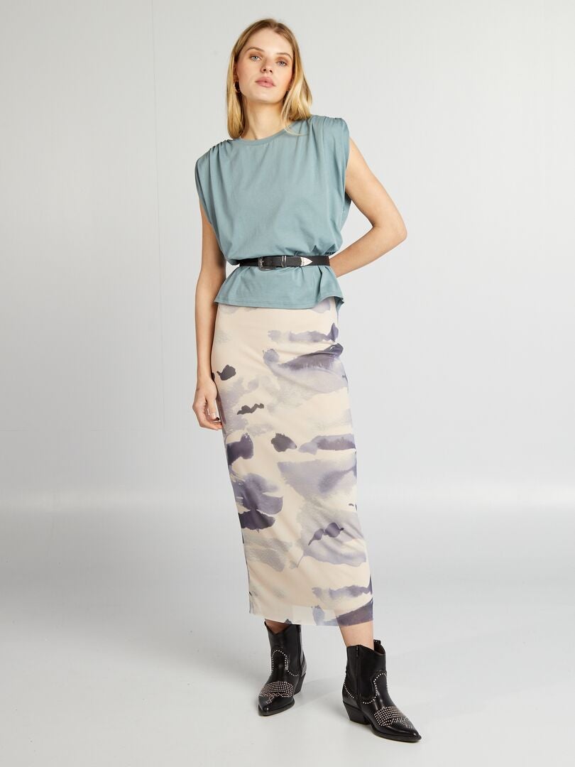 Mouwloos T-shirt met schoudervullingen - BLAUW