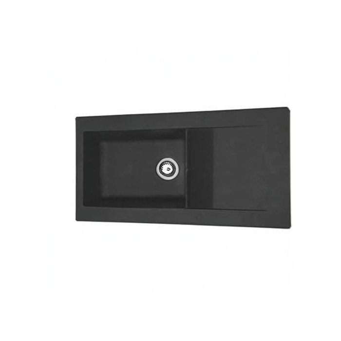 Fregadero empotrado de resina de 1000 x 500 mm, 1 cubeta grande - Negro - STRADOUR Lierra - Fabricado en Francia