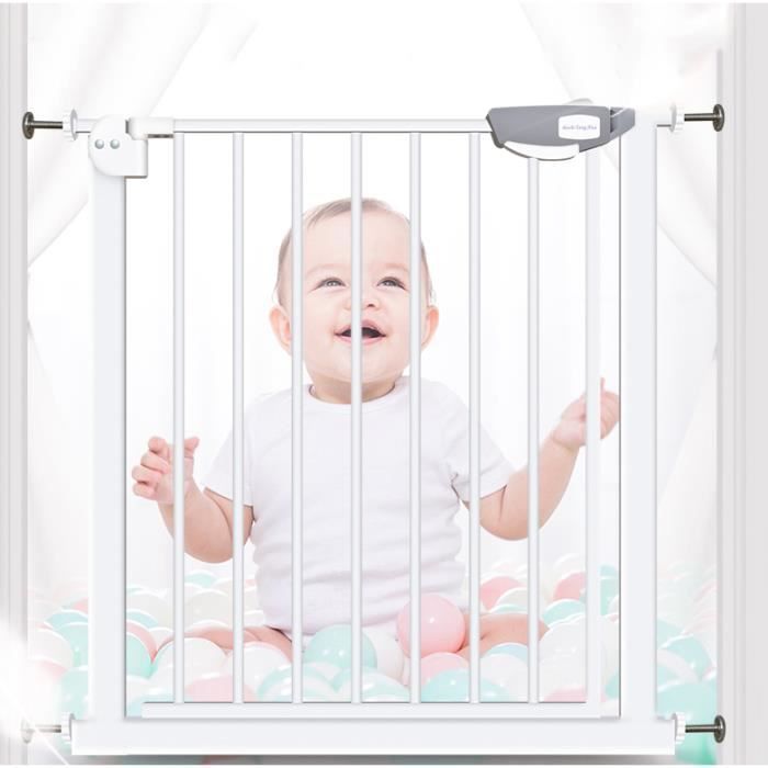 Barrera de seguridad extensible de 85-94 cm, cierre automático y magnético, no requiere taladrar, para bebés/perros, para escaleras/puertas, altura 76 cm.