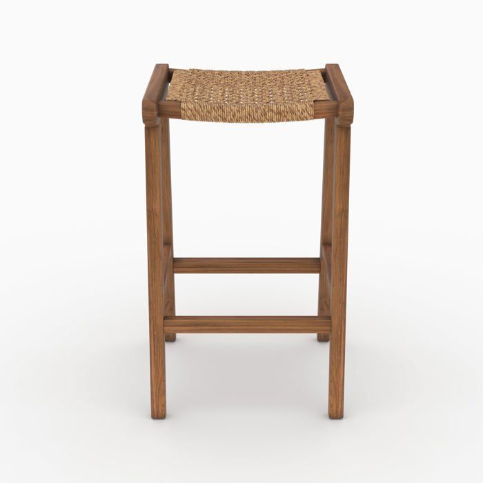 Tabouret pour îlot central 66 cm en teck vernis et tissage synthétique - Omaha - Rendez-Vous Déco
