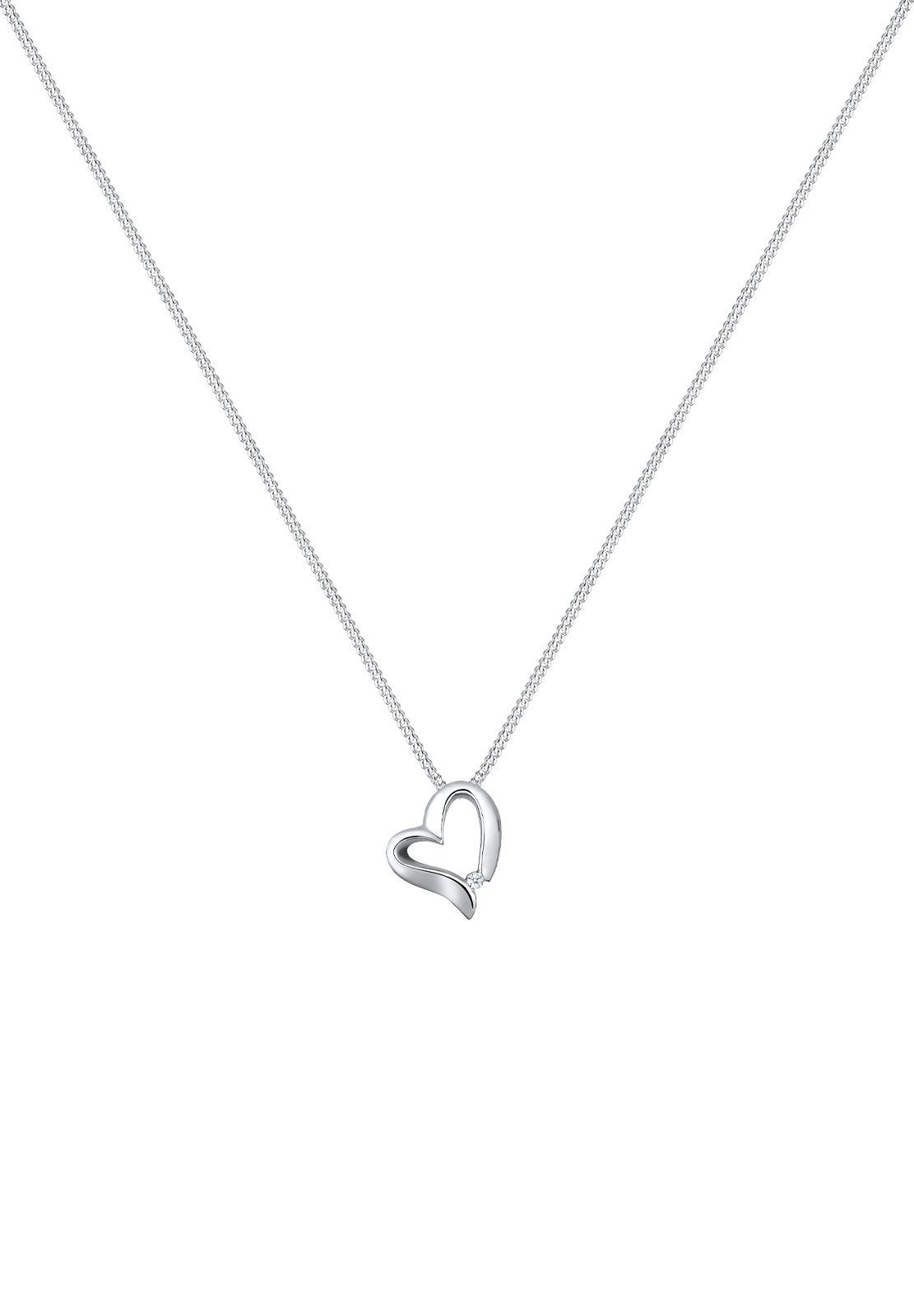 Elli DIAMONDS Femmes Pendentif Coeur Courbé avec Diamant (0.015 ct.) en Argent Sterling 925