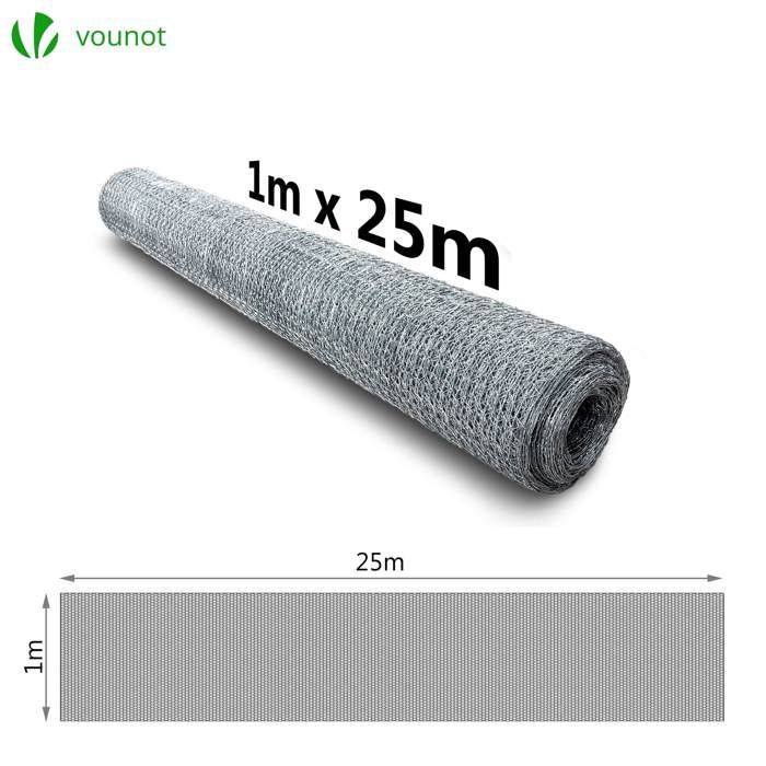 Malla metálica VOUNOT® para gallineros - Acero galvanizado - Malla de 25 mm - 1x25 m - Red de cercado para gallineros