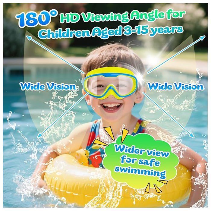 2 gafas de natación infantiles (de 3 a 12 años), antivaho, con protección UV, con protector nasal y tapones para los oídos.