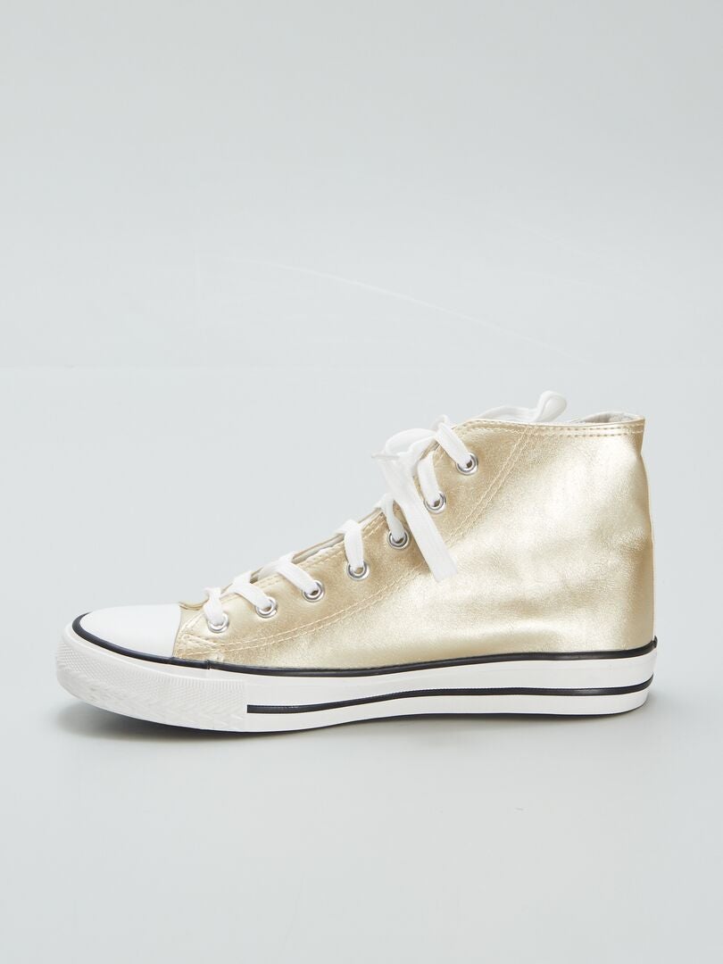 Hoge sneakers van metallic canvas - BEIGE