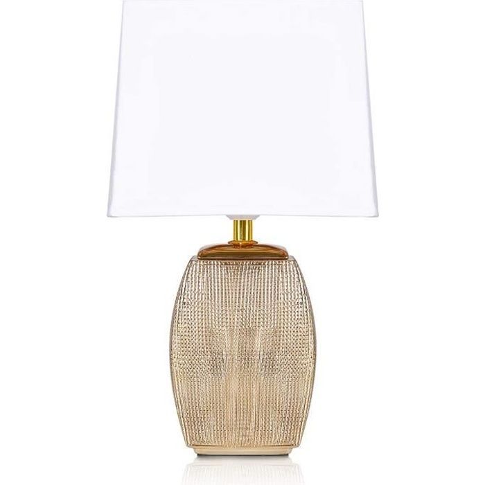 BRUBAKER - Lampe de table/de chevet - Design élégant - Hauteur 38 cm - Pied en Céramique/Doré - Abat-jour en Coton/Blanc