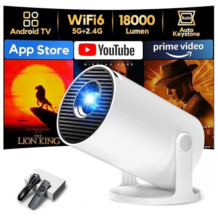 Konsoefuly Vidéoprojecteur  WiFi 6 et Bluetooth 5.4 1080P Auto Keystone Rotation 180°  HDMI/TV Stick/Memory Stick/Laptop