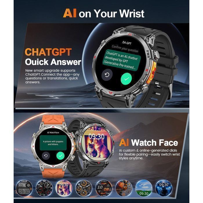 XtraDiTech Smartwatch mit GPS, Herzfrequenzmesser, Sport-Tracker, Kompass, Höhenmesser, barometrischer Anzeige, 1,56