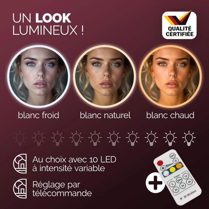 Casaria Coiffeuse Lucia Blanc miroir éclairage LED table de maquillage chambre dressing rangement tioir 3 compartiments