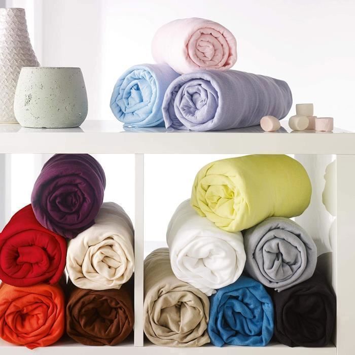 Lot de 6 Draps Housse - Multicolore - 140x190cm - Polycoton 57 Fils/cm² - Bonnet 25 cm
