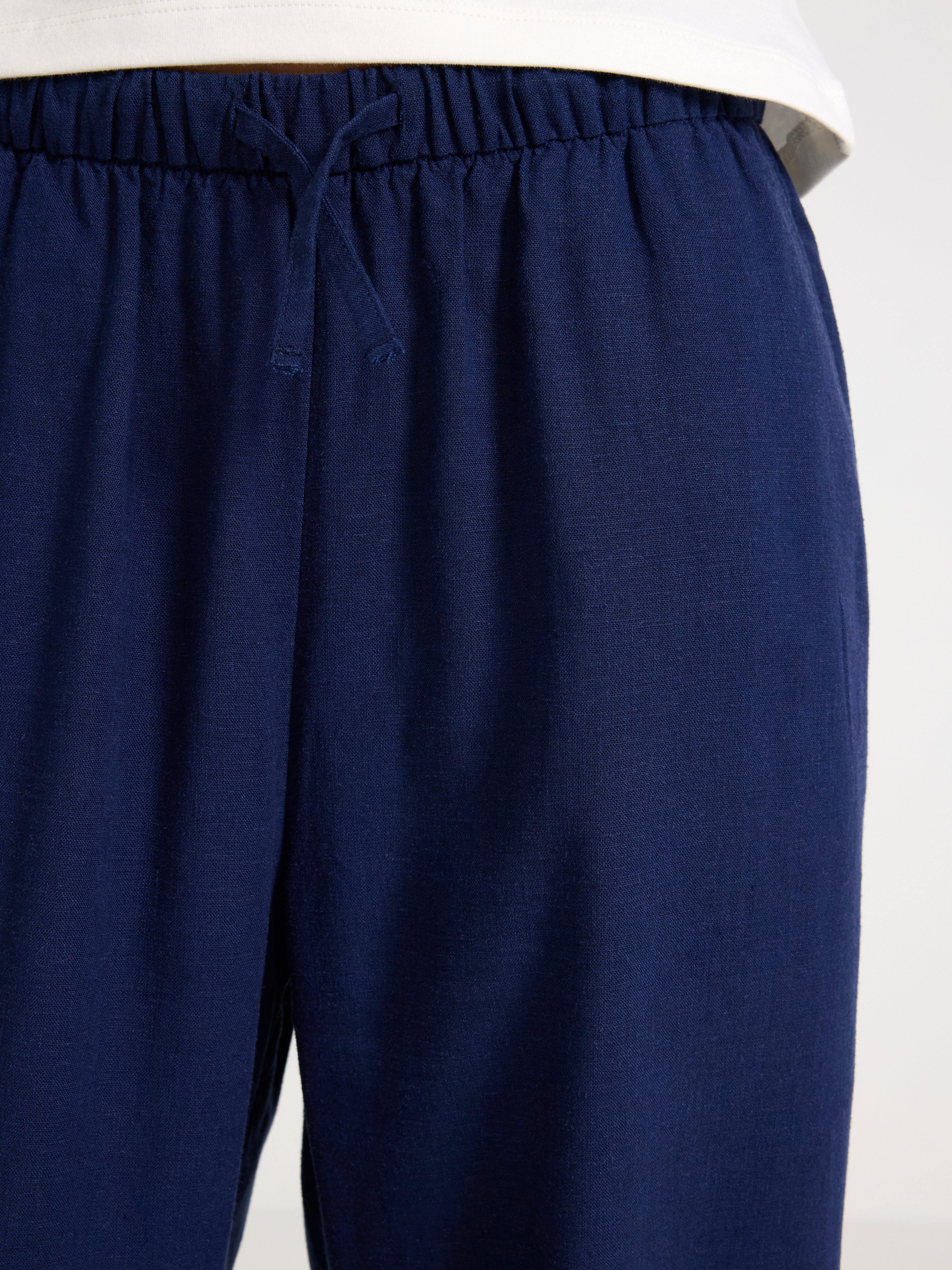 Byxor i linneblanding Dark Blue