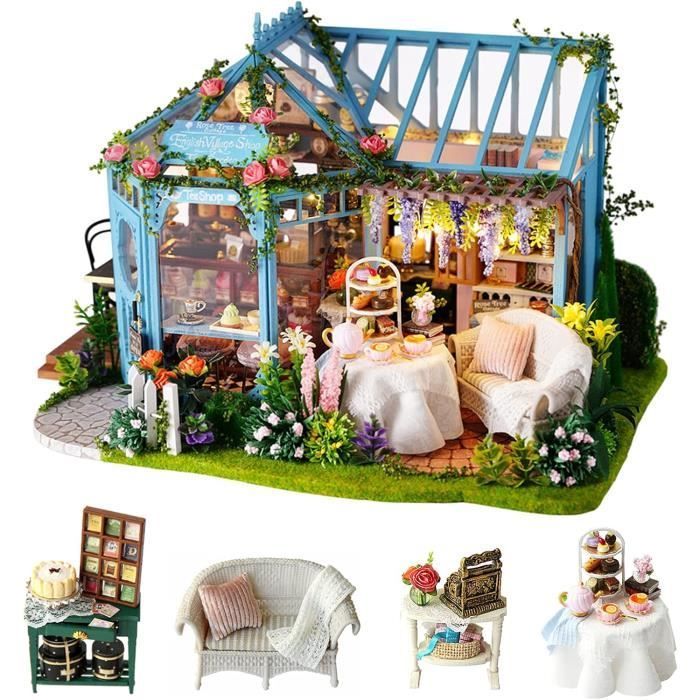 Kit per casa delle bambole in miniatura in legno con mobili e attrezzi, casa in miniatura fai da te da costruire, casa dei fiori stellati