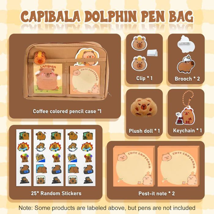Trousse à Crayons Capybara,Ensemble Papeterie Capybara avec 12 Compartiments,Trousse Kawaii Capybara,Trousse Ecole pour Fille Garcon