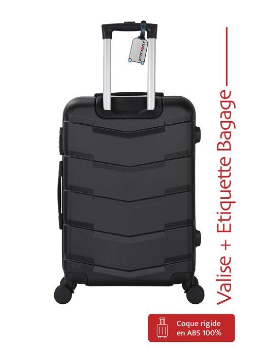 Maleta mediana de 65 cm con carcasa rígida y sistema de ventilación, color negro, con etiqueta para equipaje. Maleta de 4 ruedas con rotación de 360°. Peso: 3 kg. Capacidad: 65 L.