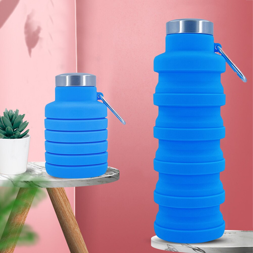 Botella de silicona retráctil portátil de 500 ml con tapa, plegable, para beber en verano, ligera y reutilizable, ideal para correr y hacer ejercicio.