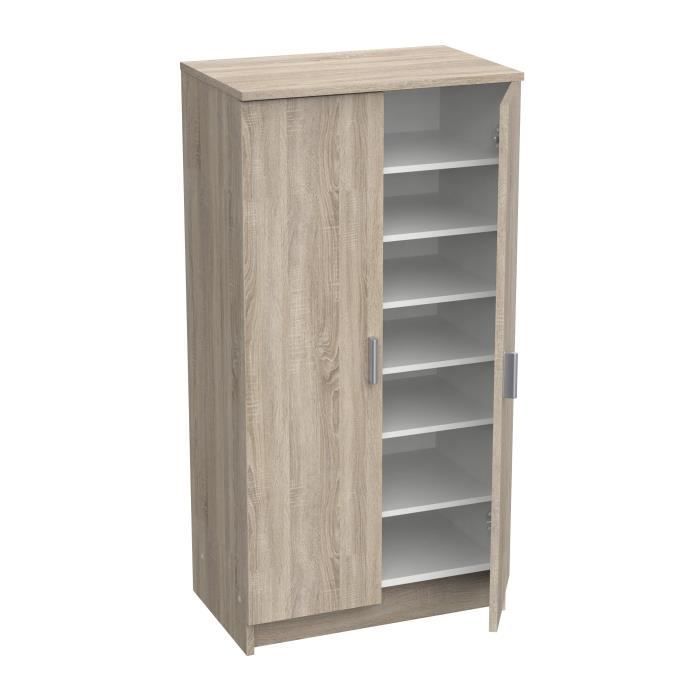 Armoire multi usages - Armoire auxiliaire à 2 portes, Range chaussures - L55xP36xH108cm - Décor chêne -DEMEYERE