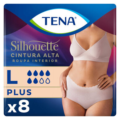 Tena Silhouette Plus inkontinenstruser, stor, kremfarget, 8 enheter.