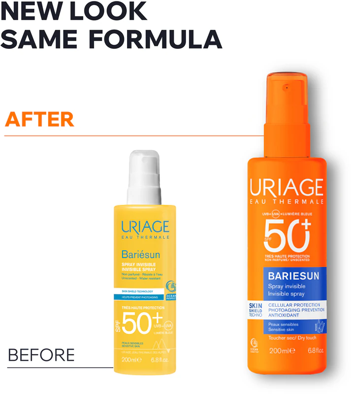 Uriage Bariésun Spray Invisível Sem Fragrância FPS 50+, spray protetor para rosto e corpo FPS 50+