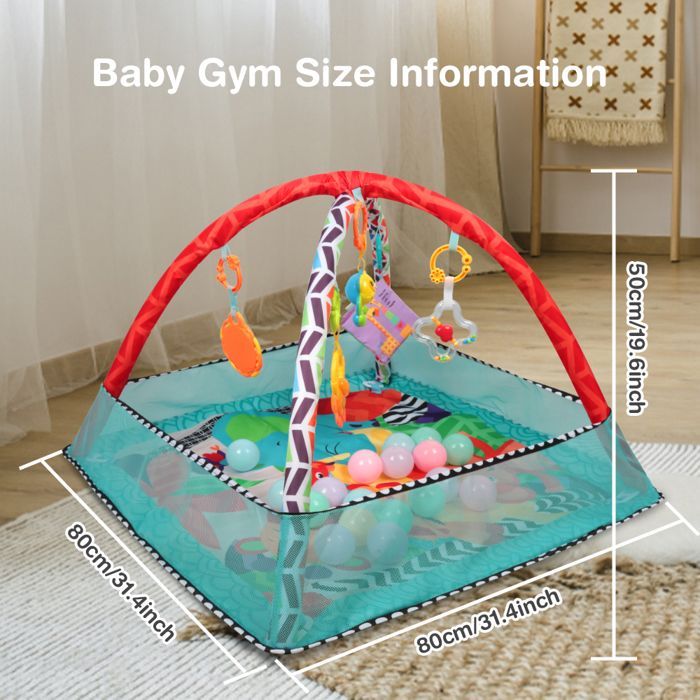 Tapis d'éveil de forme carrée pour bébé - ERROLVES - Bleu - Cadre de fitness - Tapis de jeu avec des jouets - Aire d'éveil