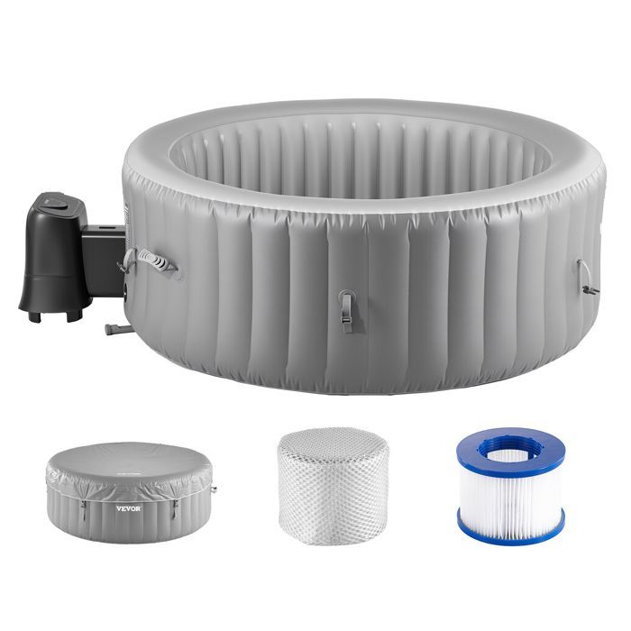Spa Gonflable Rond-VEVOR-Capacité 4-6 Personnes-Bains à Remous d’Extérieur Portable 208x66 cm-PVC-Gris