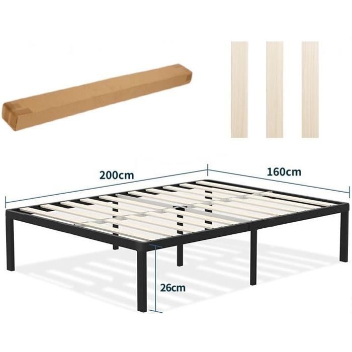 Base letto a doghe - Struttura a doghe - 160x200 cm - 2 posti - Montaggio semplice - Gambe incluse