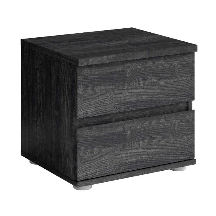 Chambre complète VELTIS – Lit 160x200 LED avec sommier + armoire + commode + chevets – Frêne noir