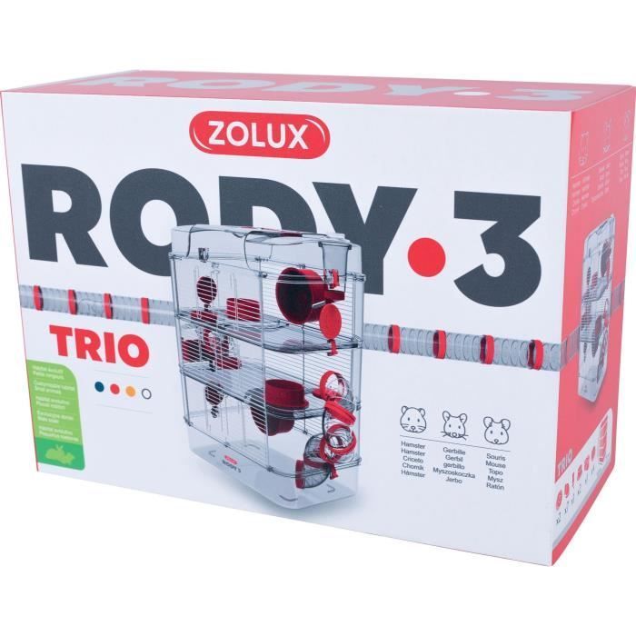 ZOLUX Rody3 Trio 3-laags kooi - Voor hamsters, muizen en gerbils - L 41 x B 27 x H 53 cm - Grenadine