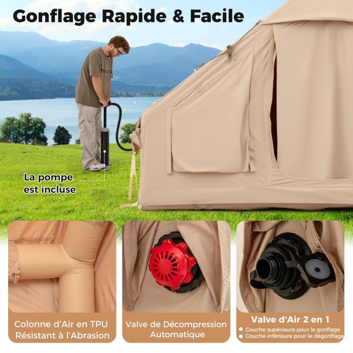 Tienda de campaña hinchable rápida COSTWAY para 4-6 personas - Bomba - 4 ventanas con mosquitera - 2 puertas - Bolsa de transporte - 3 x 2,1 x 1,97 m