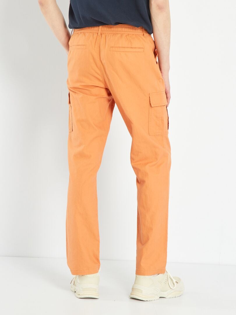 Pantalones de lino y algodón con bolsillos - NARANJA