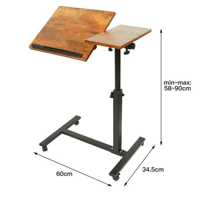 Table de Lit à Roulette - ELANCOOH - Hauteur Ajustable - Bureau Debout Mobile - 60 * 34CM - Bureau Pliable