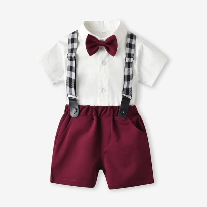 Completo da cerimonia/battesimo per neonato: abito da cerimonia, camicia con papillon, pantaloncini con bretelle - Ricamo