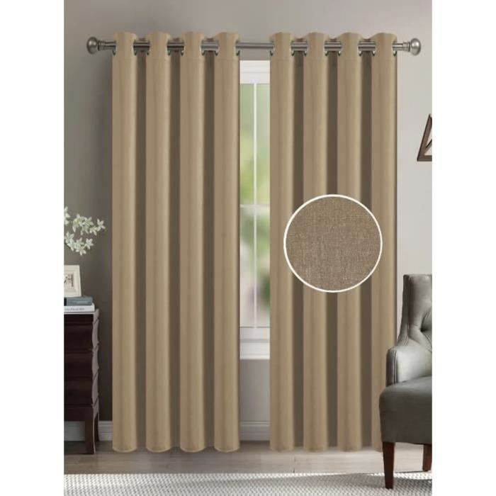 Cortinas - HOMEROKK - Efecto lino - 140 x 260 cm - Transpirables - Color topo claro