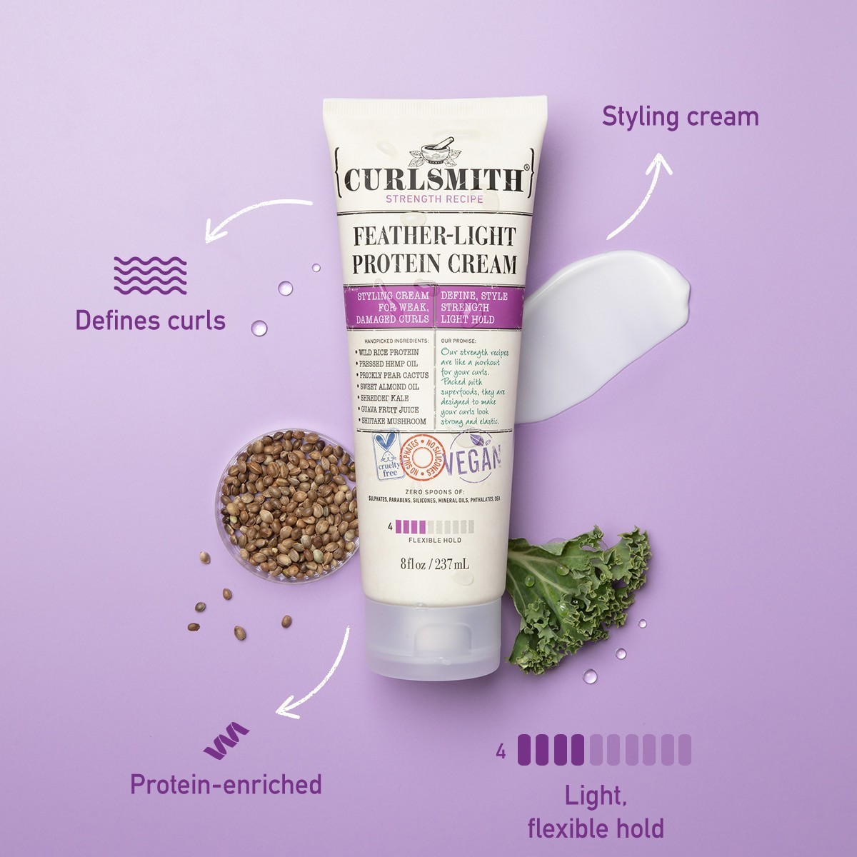 „Curlsmith“ plaukų formavimo priemonė „Featherlight“ proteinams – 237 ml