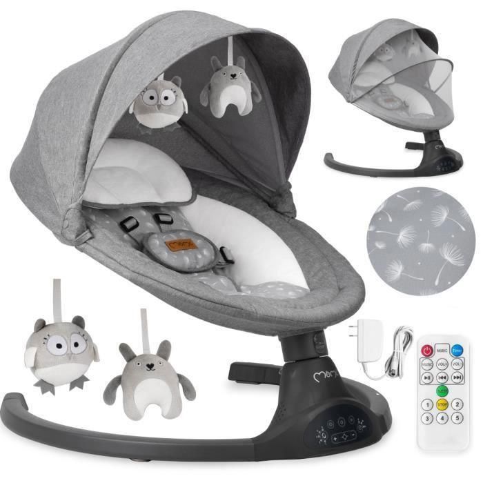 MoMi KENANI – Electric Baby Swing – Bluetooth – Remote Control – Mosquito Net – 5 Speeds – Dark Grey