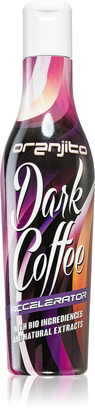 Oranjito Dark Coffee Accelerator, leite bronzeador para uso em solário com biocomponentes e acelerador de bronzeamento.