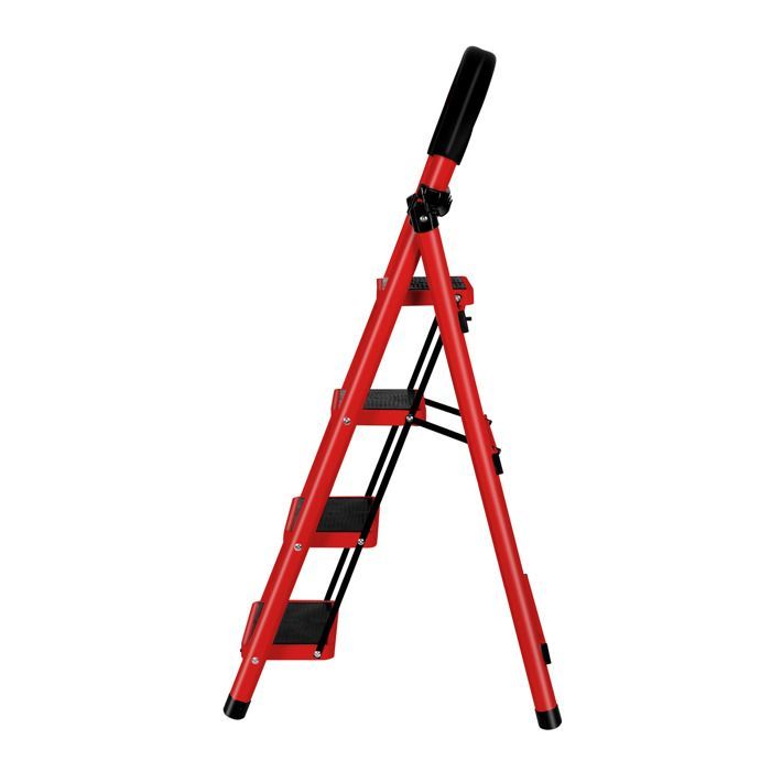 Rouge - 133cm Escabeau Pliant à 4 marches en Acier, Echelle avec Poignée et Marchepied Antidérapant, Capacité 150KG Chargé