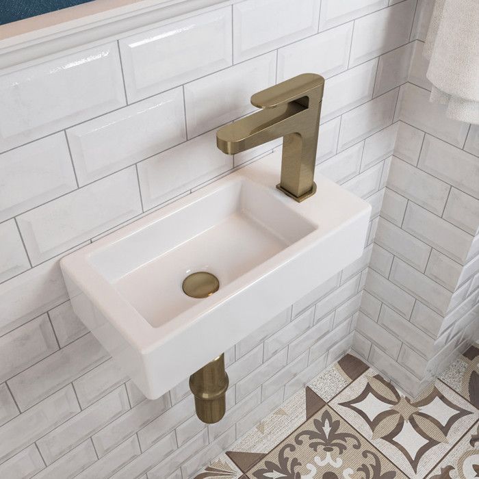 Lavabo rettangolare a parete DeerValley, bianco, foro per rubinetto a destra, 36,5x18x9 cm, DV-1V081R