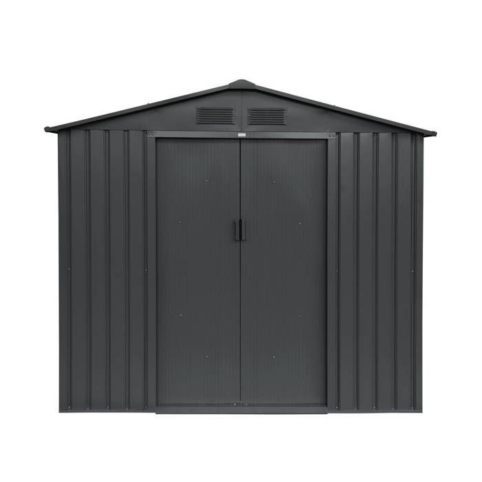 Abri de jardin en métal - Houtland. 2.71 m² anthracite - Cabane à outils avec double portes coulissantes. kit de fixation sol