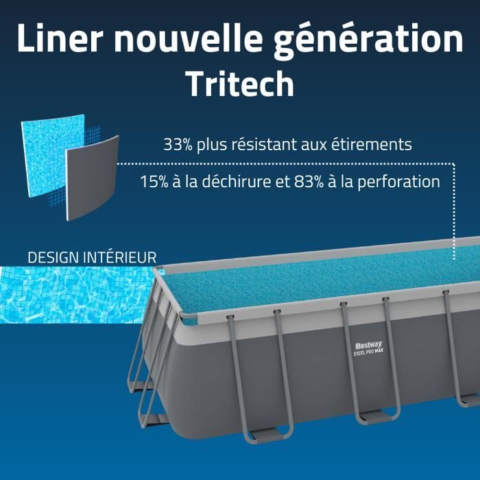Piscina tubular retangular Bestway Steel Pro Max para instalação acima do solo, 488 x 244 x 122 cm, cinza (acessórios não incluídos)