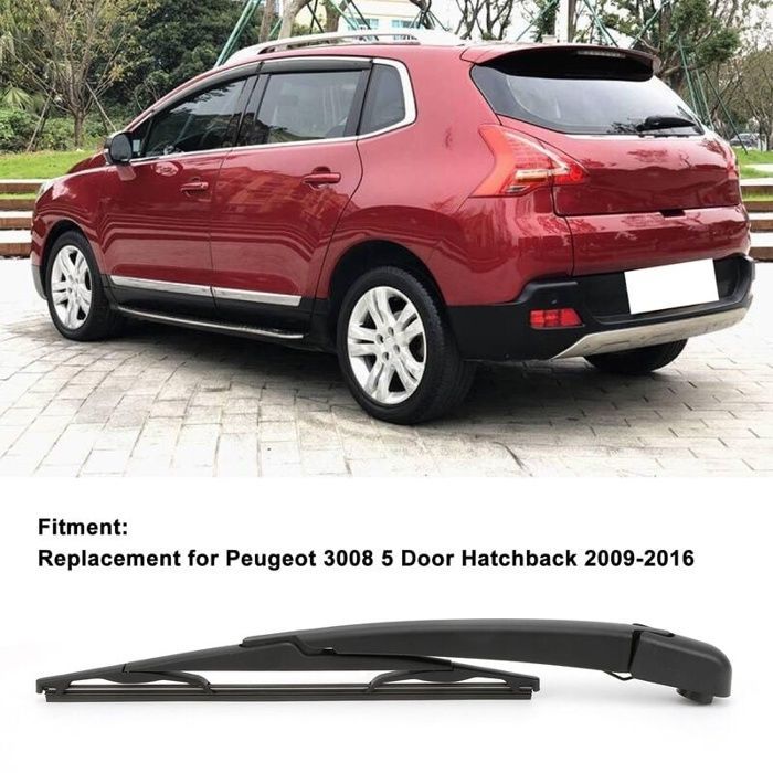 Achterruitwisserblad, ruitenwisserarm + blad, voor Peugeot 3008 achterruit 2009-2016