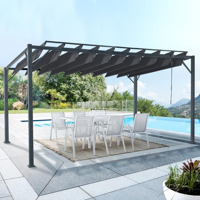 IDMARKET Pergola lames orientables 3x4 M gris anthracite