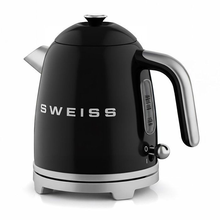 Vintage Wasserkocher – SWISS – KTS9 – 1000 W – 1 l – 360° drehbarer Sockel – Schwarz