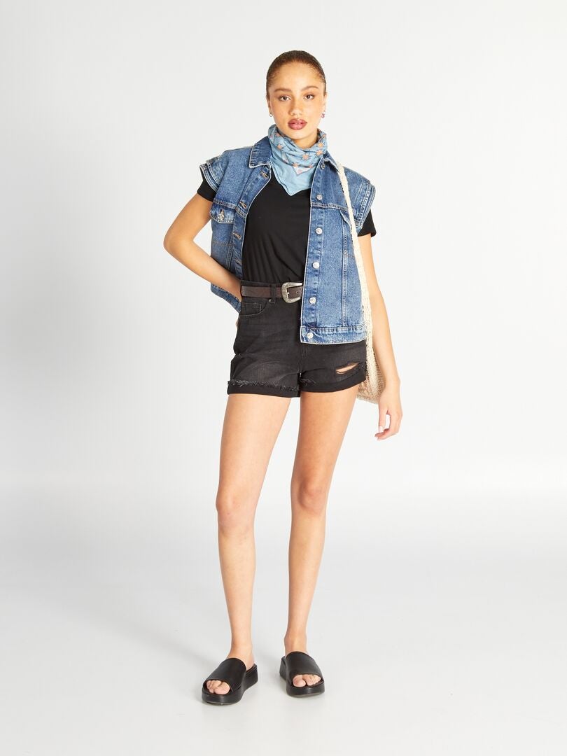 Denim shorts - ZWART