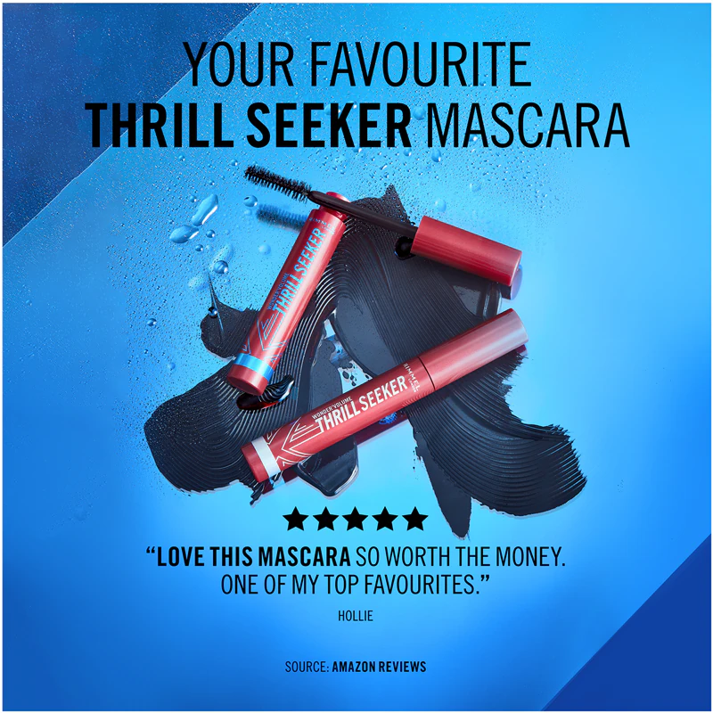 Máscara Rimmel WonderVolume Thrill Seeker que curva e dá volume aos cílios.