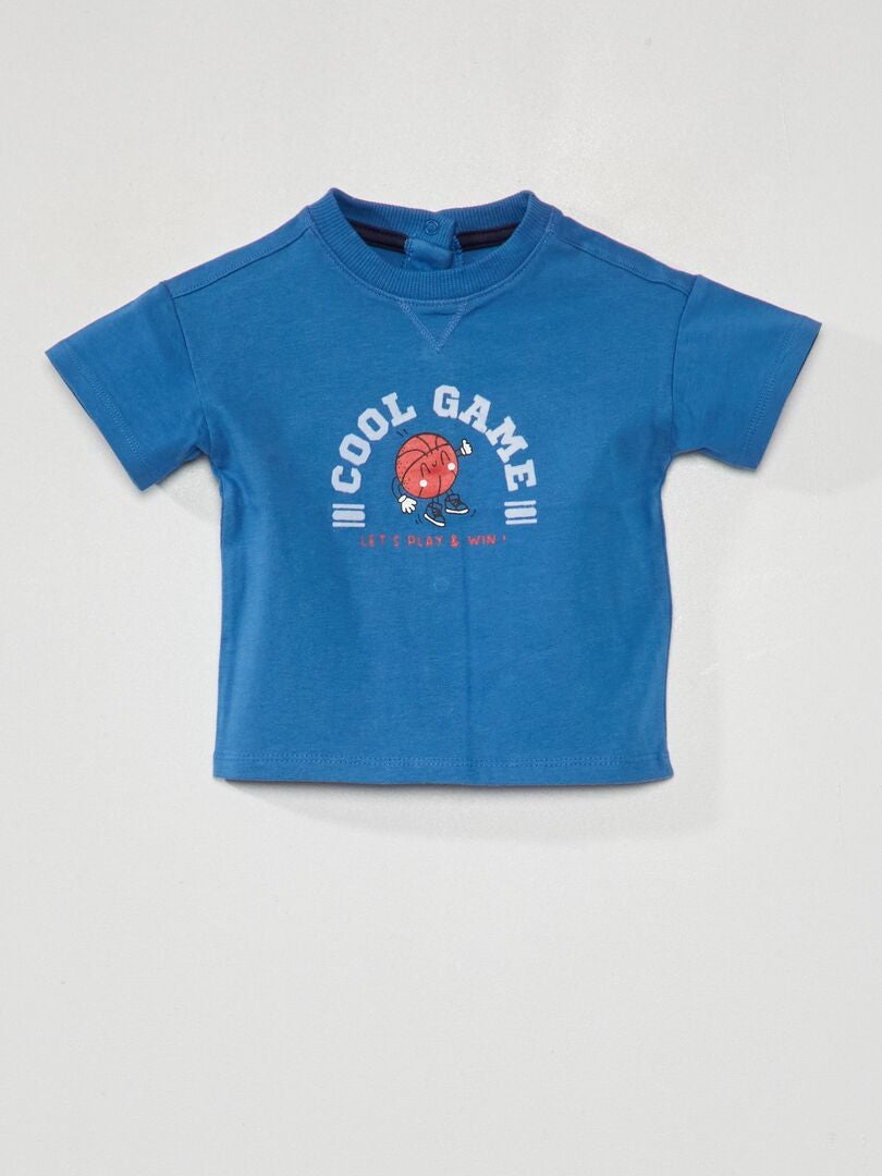 Camiseta de manga curta em malha - AZUL