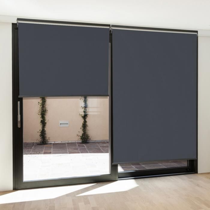 IDMARKET Lot de 2 stores enrouleurs L.124 x H. 225 CM pour pergola gris anthracite